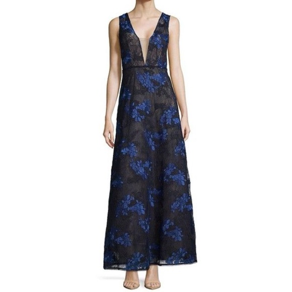 BCBGMaxAzria Black and Blue Floral Lace Maxi Dress - Picture 1 of 8